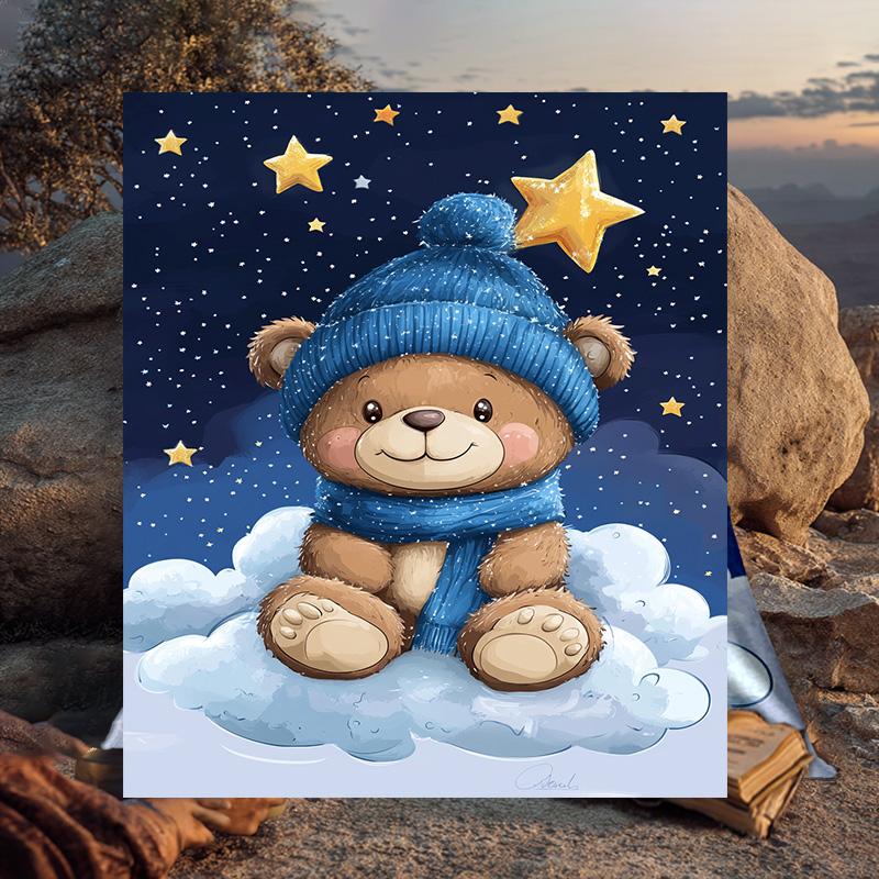 1PC Teddy Bear Night Sky Flannel Blanket Gift, Suitable for Both Men And Women, Soft Ideal for Beds And Sofa, Birthday Or Christmas Gift