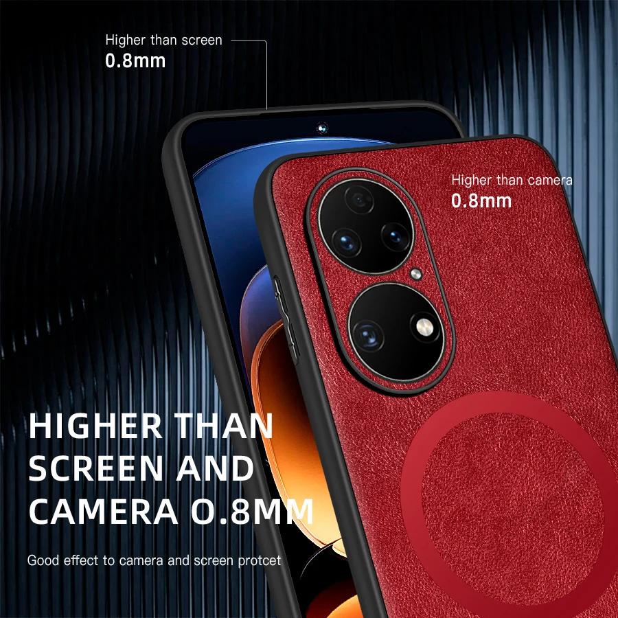 För Huawei P50 P50 Pro P50E PU-läder Magnetisk Ring Mjuk Kant Anti-fall Anti-Fingeravtryck Fodral