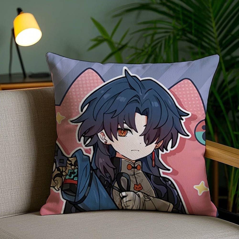 Chibi Cute Honkai Star Rail Pillow Case Office Sofa Dorm Chair Back Short Plush Double-sided Printing Home  Cushion Cover