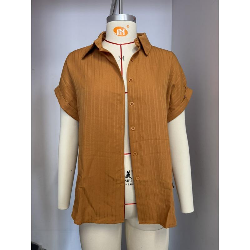 Women's Shirt Summer New Loose Casual Short Sleeve Single Breasted Shirts for Women Fashion Elegant Solid Color Office Ladies Blouses Simple Tops
