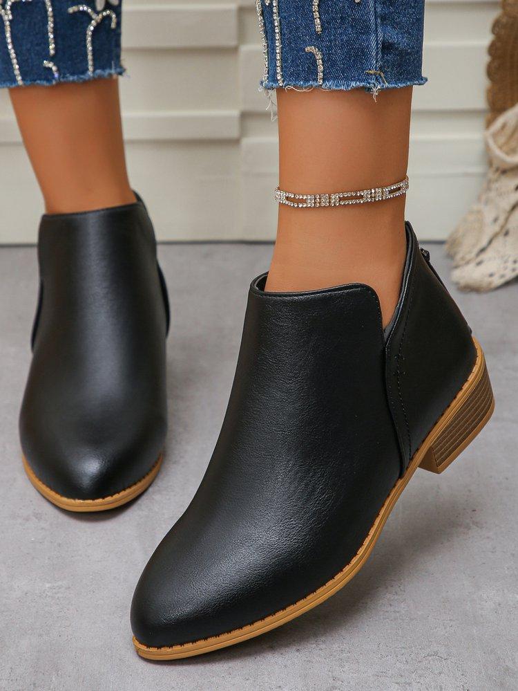 Large Size Pointed Square and Low Chelsea Boots Autumn New Rear Zipper European and American Women's Boots