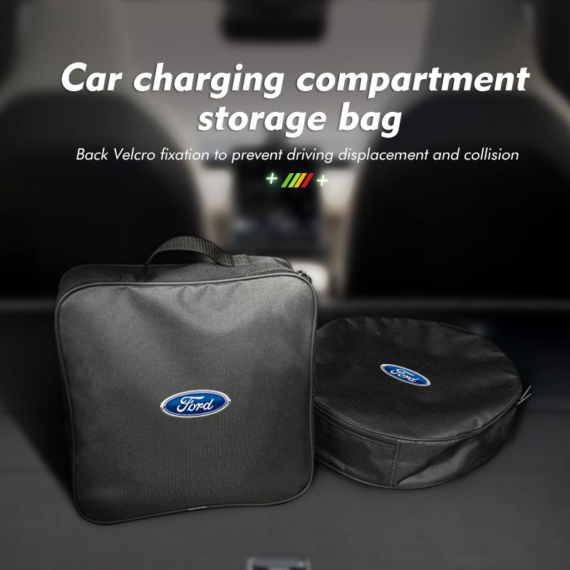 JQOZ8 EV Charger Cable Organizer Car Rechargeable Gun Storage Pouch For Ford Fiesta Ranger Mondeo Escape Ecosport Fusion Explorer