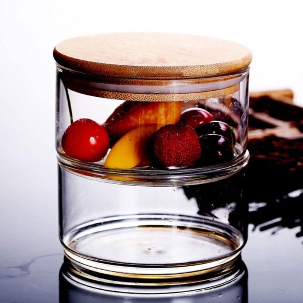 Durable Fresh Salad Bowl Bamboo Cover Airtight Snack Bin Elegant Glass Container  Home