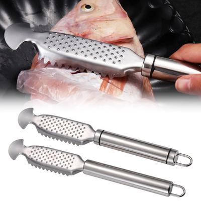 Fish Scaler Tool Stainless Steel Fish Descaler with Grooves Double-Row Tooth Fish Scraper Ergonomic Handle Fish Scale Scratch Cleaner