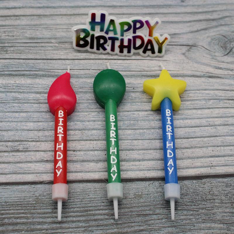 New Product 3 Star Balloons Flame Shape Birthday Candles Festive Party Baking Cake Decorative Candles