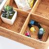Handgeflochtene Rattan-Aufbewahrungsbox – Quadratischer Tisch-Organizer mit 4 Fächern für Snacks, Nüsse und Haushaltsartikel