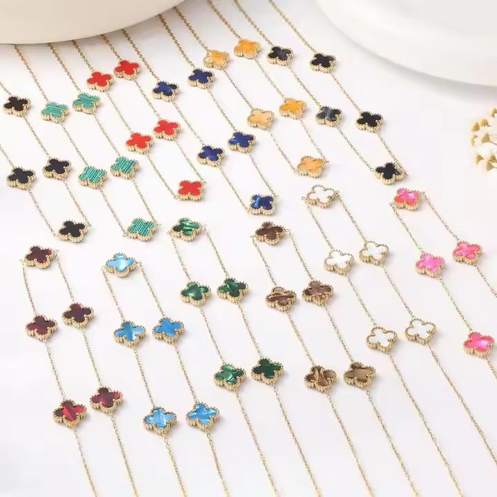 Doublesided Clover Lucky Gold 18k Non Fading Necklace