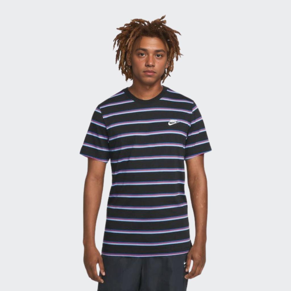 Nike Solid Color Logo Stripe Crew Neck Short Sleeve T-Shirt Men Tops Black DZ2986-010