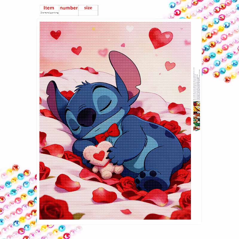 Disney Diamond Painting Kit Unframed Sleeping Stitch Heart Classic Style Home Decor Craft, Perfect Gift Idea