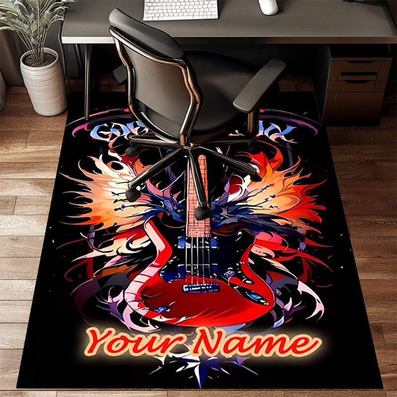 1PC Custom Name Guitar Art Fire Wings Theme Floor Mat Ideal for Living Room, Game Rooms, Office, Bedroom Floor Mat Playful Design