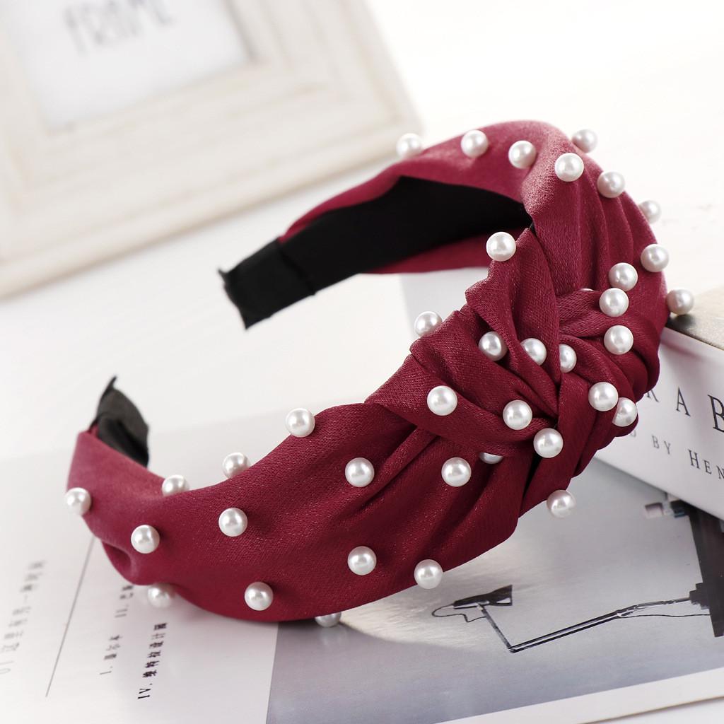 

Модная повязка на голову с милым бантом и бисером, женская повязка на голову для волос, повязка на голову для девочек One Size винный