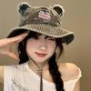 Multiuse Cotton Fisherman Hat with Bear Ear Spring Windproof Bucket Hat Soft Floppy Hat for Female Hiking and Camping  Pink