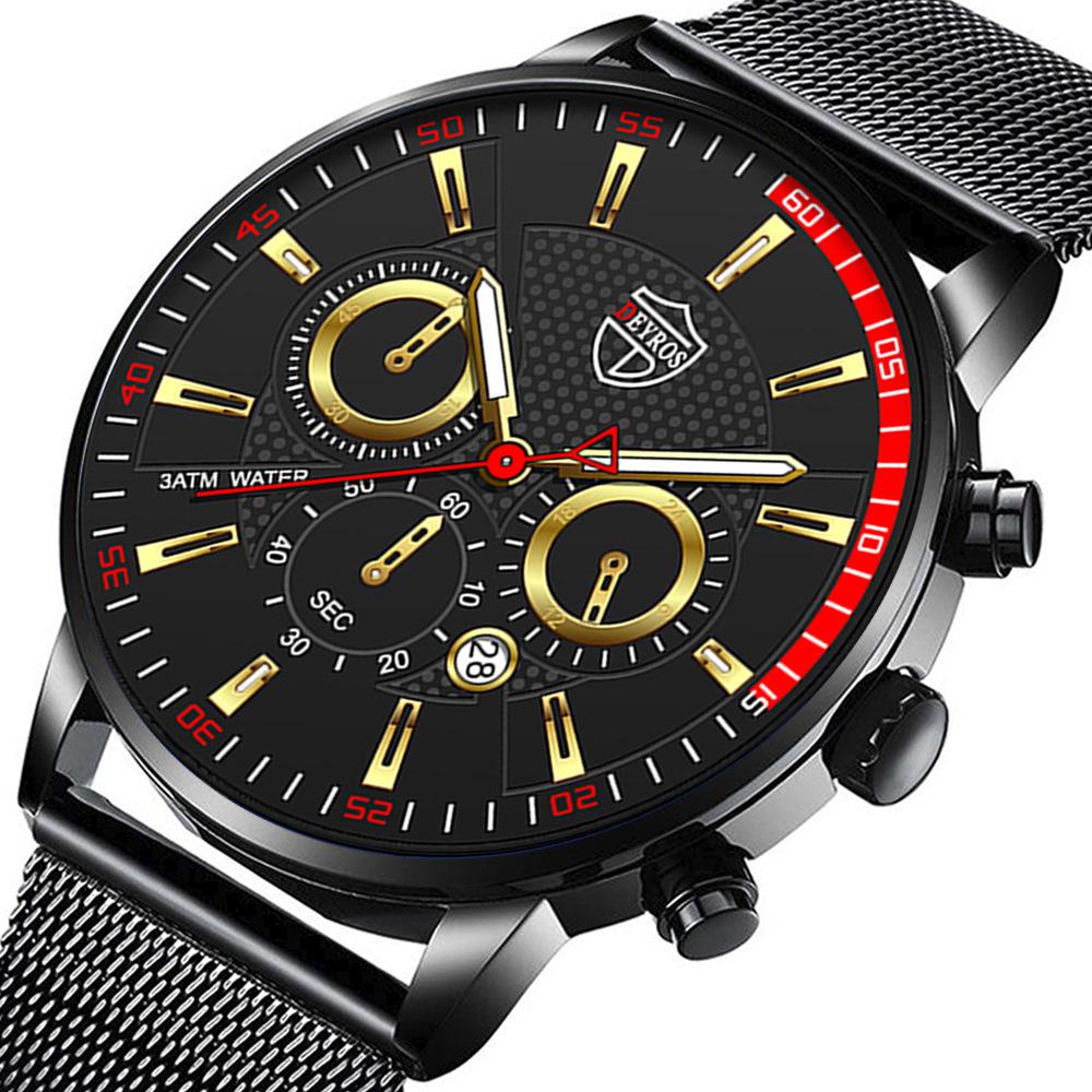 Stainless Steel Mesh Strap Watch Men'S Calendar Luminous Quartz Watch