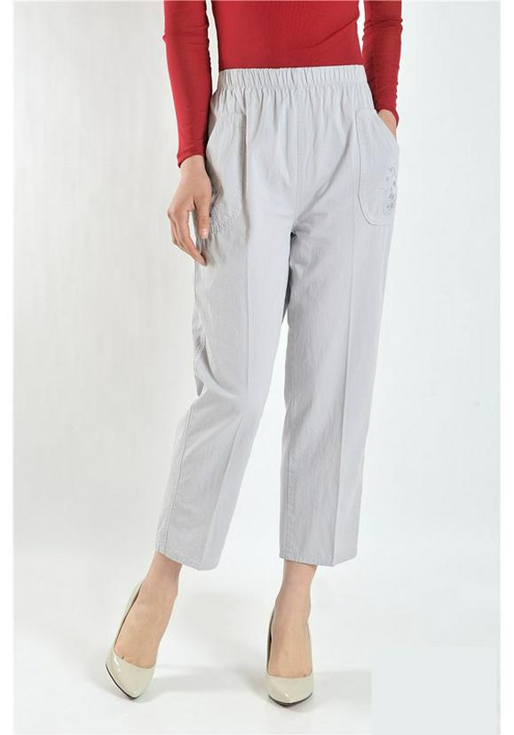 

2025 Summer Embroidered High-Waisted Cotton Pants for Middle-Aged and Elderly Women - Slimming Nine-Point Style 4XL