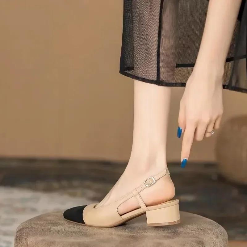 Mixed Colors Buckle Strap Women's Pumps Low Heel Square Heel Shoes Female 2024 Hot Sale Slingbacks Fashion Office Pumps