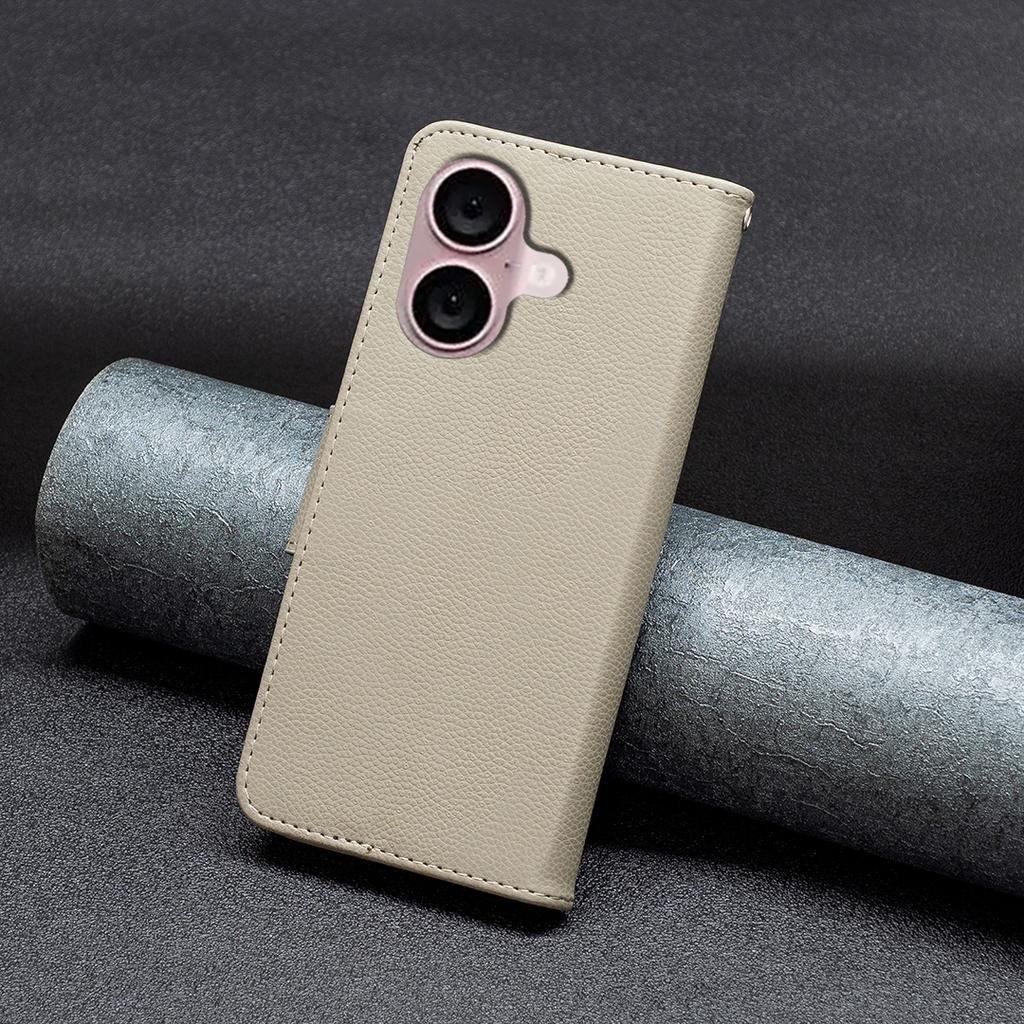 For iPhone 16 Case Drop Proof Wallet Litchi Texture Leather Phone Cover