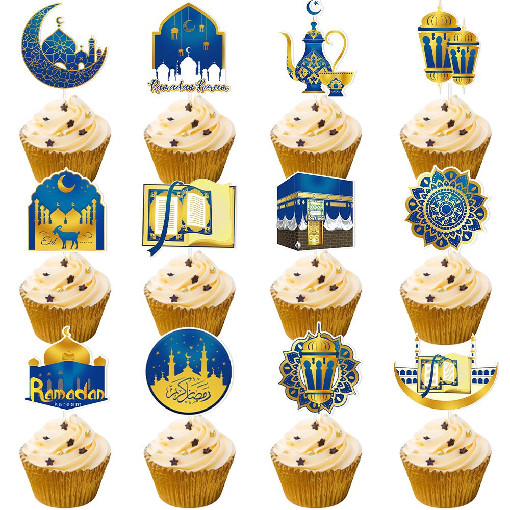 

12/24pcs Eid Mubarak cake Toppers Ramadan Kareem Moon Star Mosque Cupcake Dessert Islamic Muslim Festival Party Baking Tool