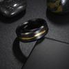 Trendy 8mm Gold Color Groove Beveled Edge Titanium Wedding Rings For Men Black Brushed Stainless Steel Ring Men's Wedding Bands