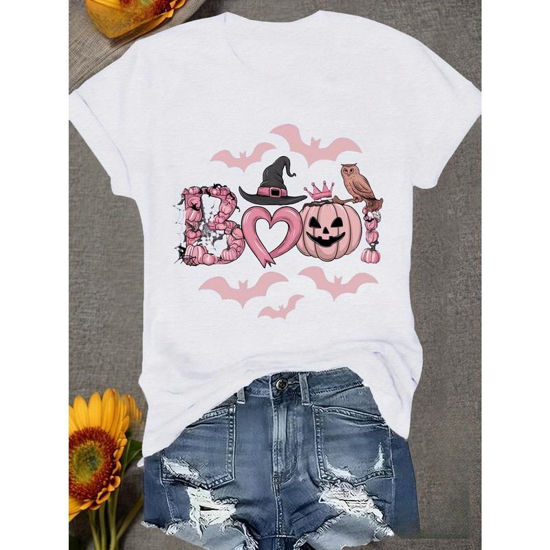 

Spooky - chic unisex T-shirts for Halloween: Adorable BOO! Graphic with Bat and Pumpkin Elements S