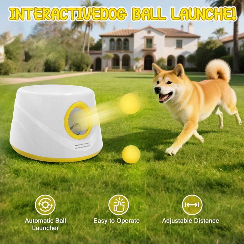 Lanceur de balles automatique pour chiens, Machine interactive de lancer de balle avec 3 niveaux de distance(20-46 pieds) & 5 Balles, Lanceur de Balle pour Chien pour Jouer à l'Intérieur et à l'Extérieur