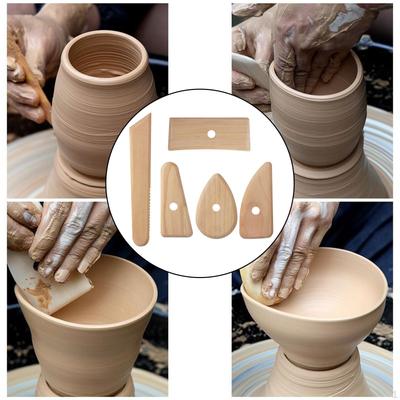 5 Pieces Pottery Shaping Clay Trimming Tools Versatile DIY Supplies Wooden Ribs for