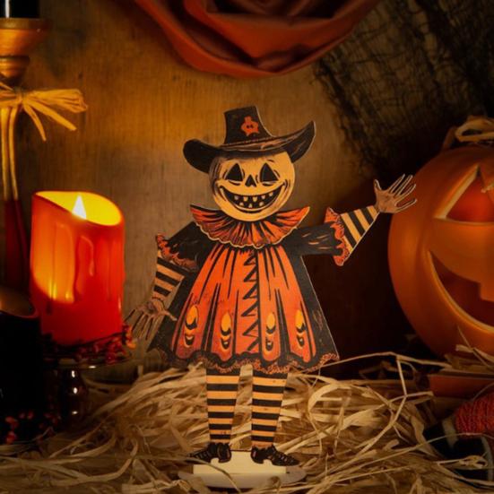 Yousheng 1/6Pcs Halloween Pumpkin Man Bunting Spooky Rustic Wooden Pumpkin Man Hanging Garland Table Sign Festival Ornament Decoration