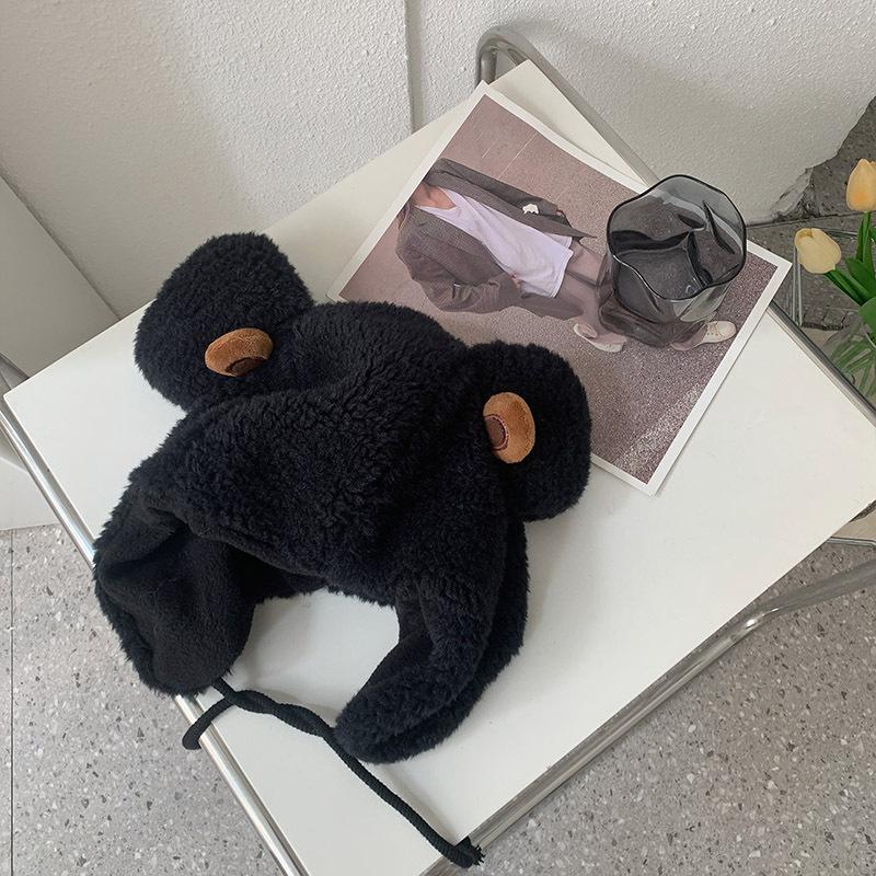 

Japanese Cute Bear Ear Protection Hat In Autumn and Winter Thickened Warm Plush Hat Lei Feng Hat Women s Cold Proof Bicycle Hat M（56-58cm）