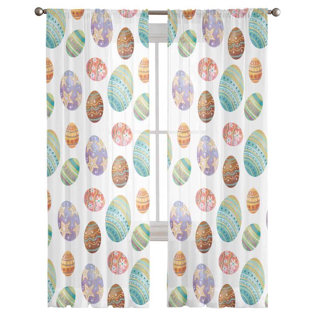 Easter Eggs Festivals Tulle Curtains For Living Room Bedroom Voile Sheer Curtain Window Home Decor Drapes