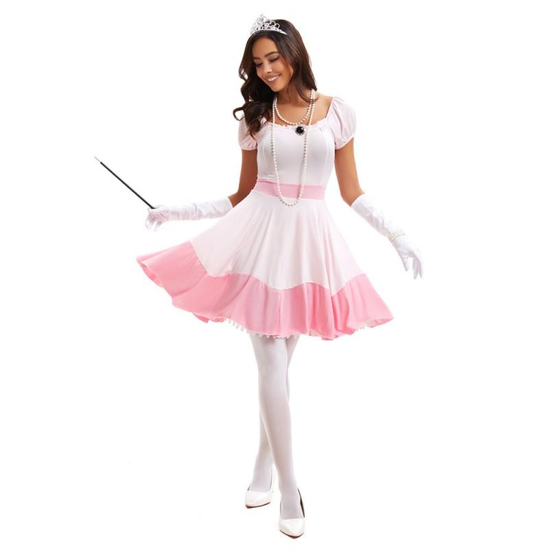 Mario Princess Peach Cosplay Costume Set Couples Halloween Party Outfit Sweet Game Theme Dress With Accessories