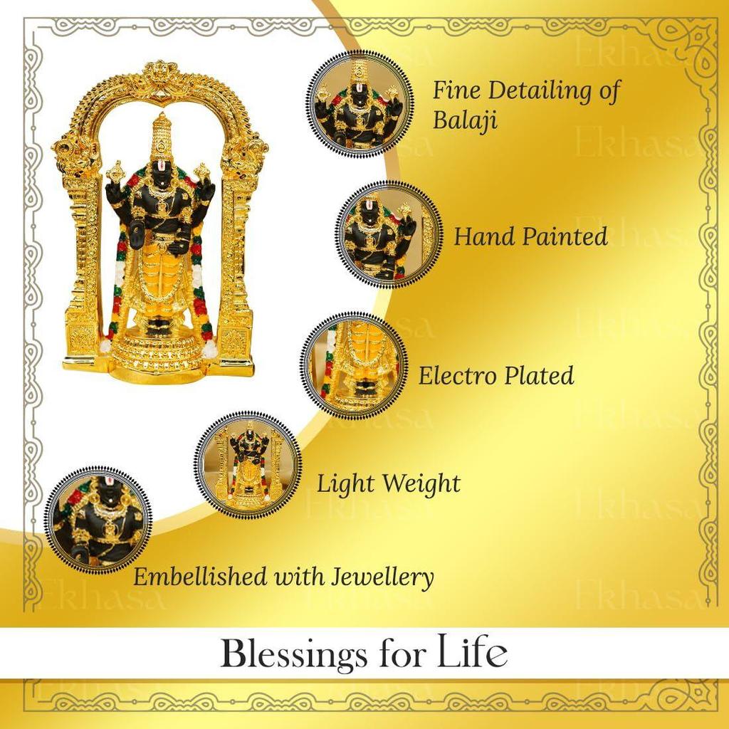 Tirupati Balaji Idol (Size: 12.5 Cm) | Lord Venkateswara Idol for Car Dashboard, Pooja Room, Home Decor & Office Desk |
