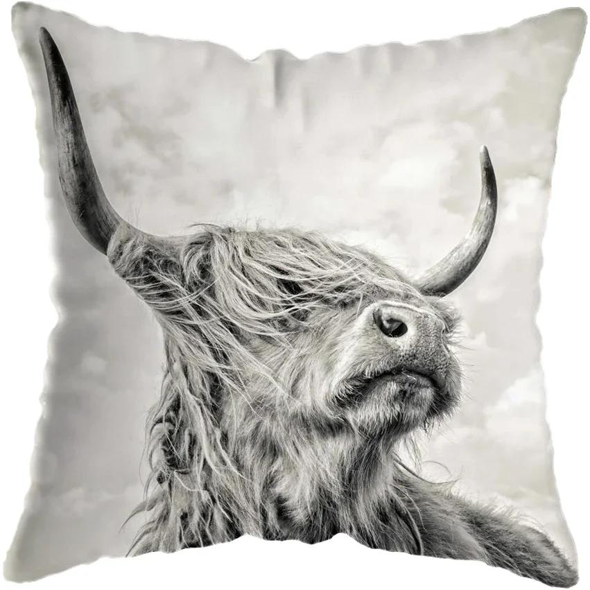 Scottish Highland Animal Print Pillowcase Home Decoration Cushion Cover Sofa