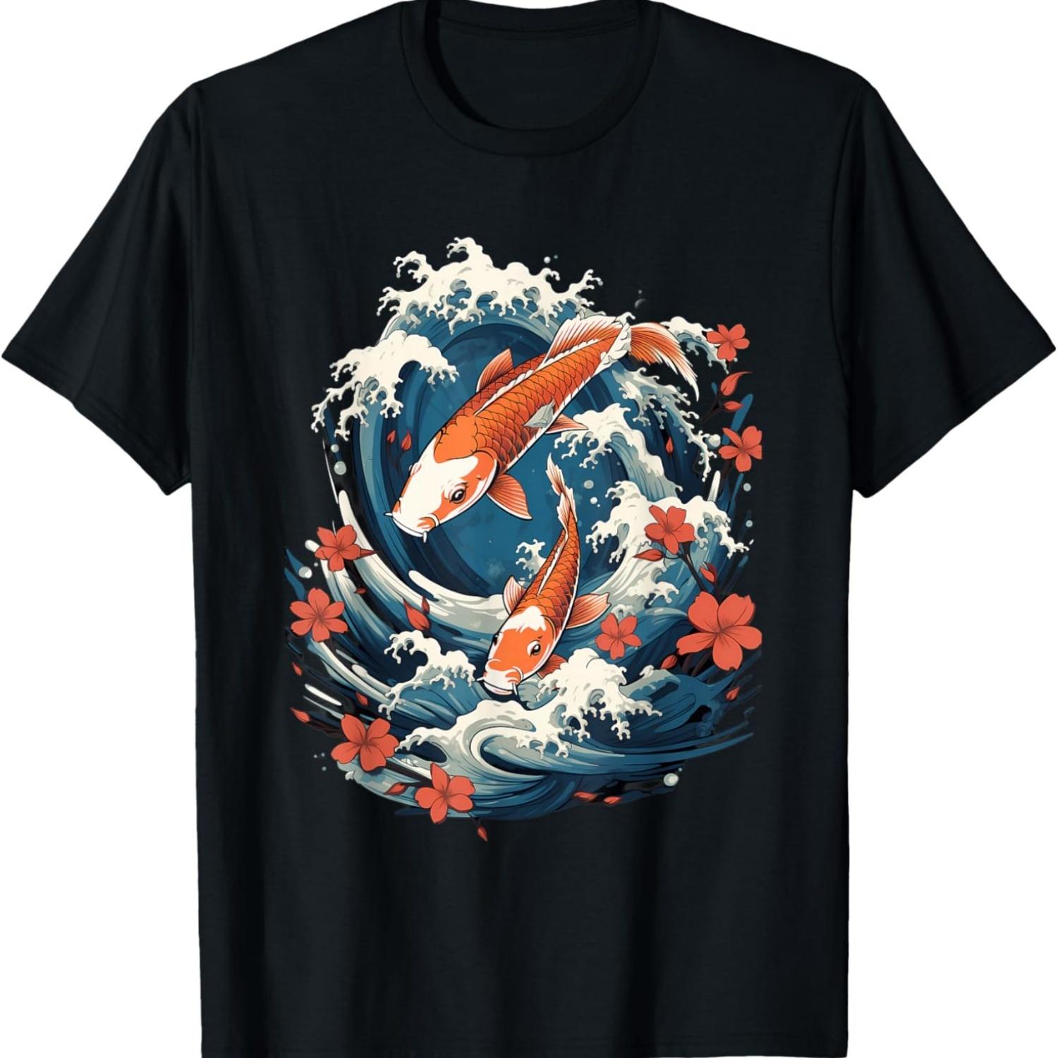 

Koi Carp Ying Yang Nishikigoi Fish Cherry Blossom T-Shirt(81) S чёрный