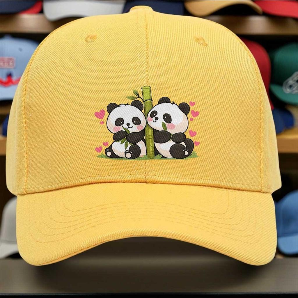 Cute Panda Couple Bamboo Hearts Baseball Cap Polyester Casual Adjustable Adult Hat