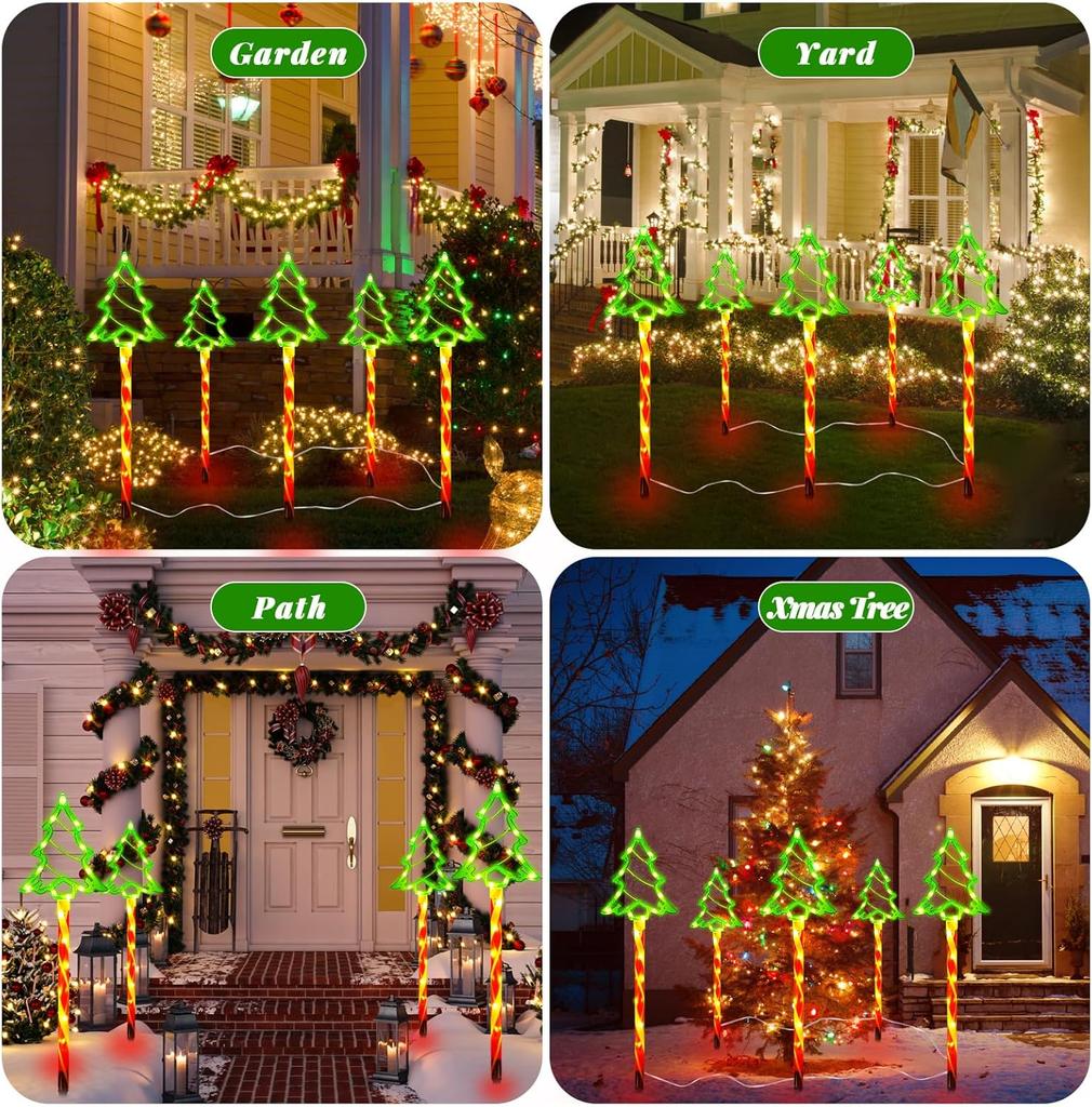 Waterproof Outdoor Christmas Lights Candy Cane Tree Pathway LED Decorations for Holiday Yard Lighting