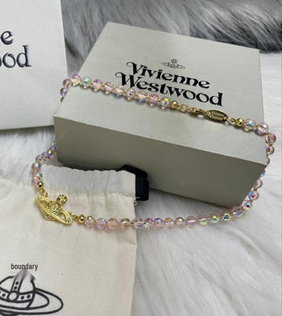 Empress Dowager Crystal Pink Diamond Saturn Necklace Bracelet - Ouyang Nana Celebrity Style