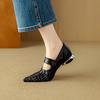 Great Good To Wear Single Shoes Women Spring Summer Woven Hollow Pointed Low Heel Thick Heel Medium Heel Soft Leather Sandals Women