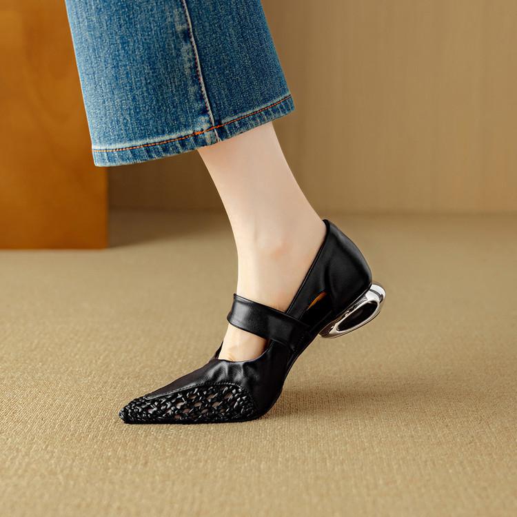 Great Good To Wear Single Shoes Women Spring Summer Woven Hollow Pointed Low Heel Thick Heel Medium Heel Soft Leather Sandals Women