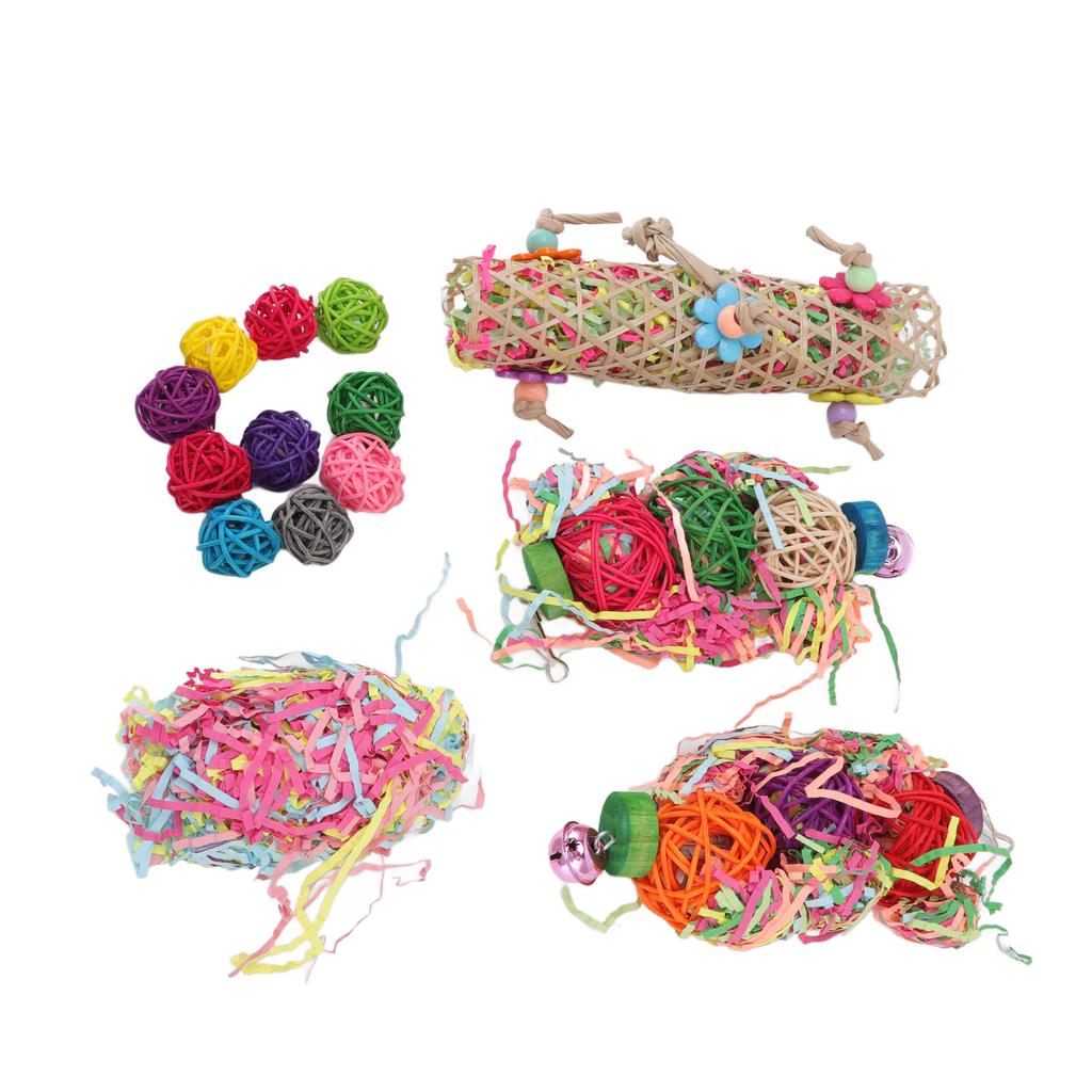 Bird Shredding Toy Colorful Boredom Relief Parrot Foraging Chewing Toy with Bell for Lovebirds