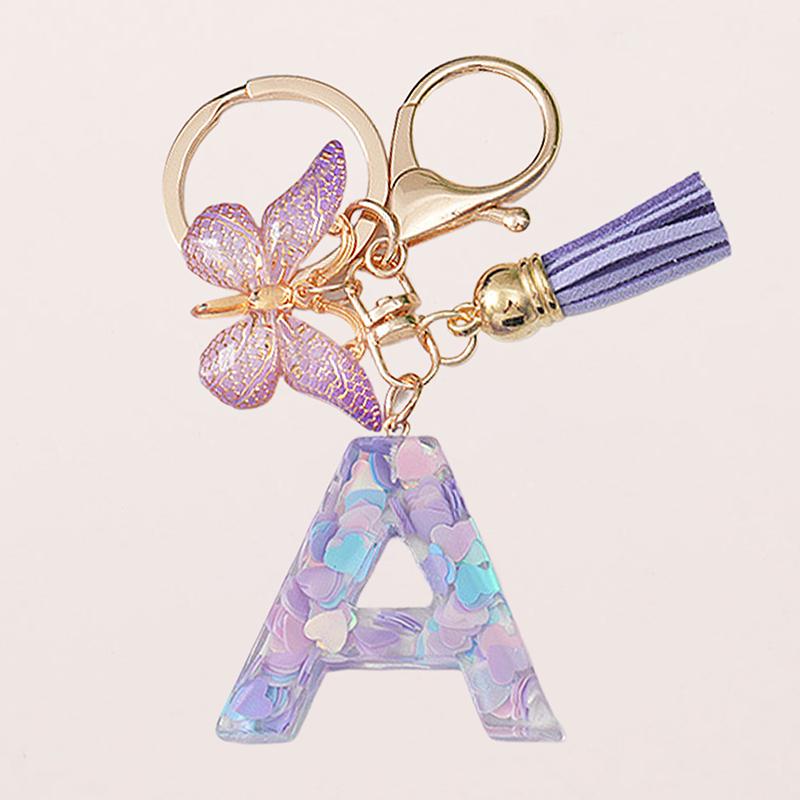 A-Z Letters Keychain Pendant Purple Butterfly Letter Keychain For Girls Women Exquisite Backpack Decoration Accessories Gifts