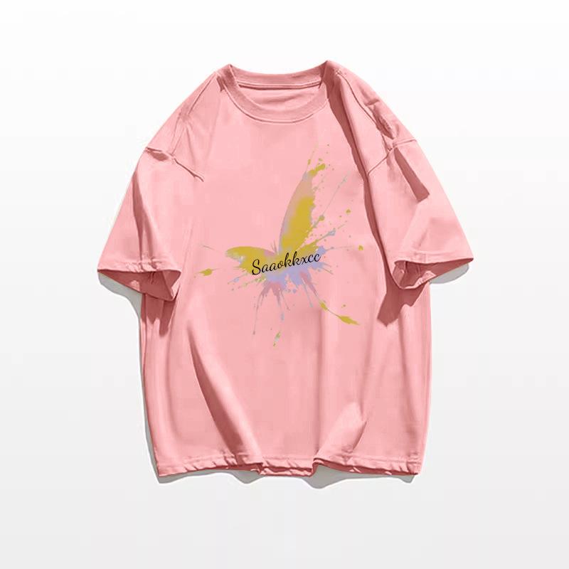 Women's Loose Fit White Cotton Shoulder T-Shirt - Summer 2025 American Style