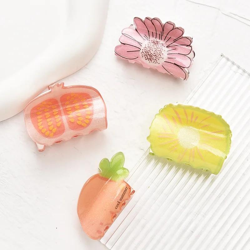 Morsomme hårklyper i fruktform Tegneserie Kawaii Vannmelon Regnbue Akryl Hårklyper Barn Hårtilbehør