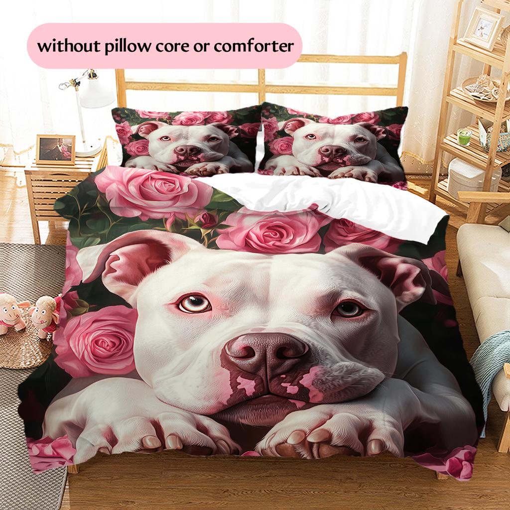 Pink Pitbull Pattern Bedding Home Decoration Birthday Gift (1 * duvet cover + 2 * pillowcase, without core)