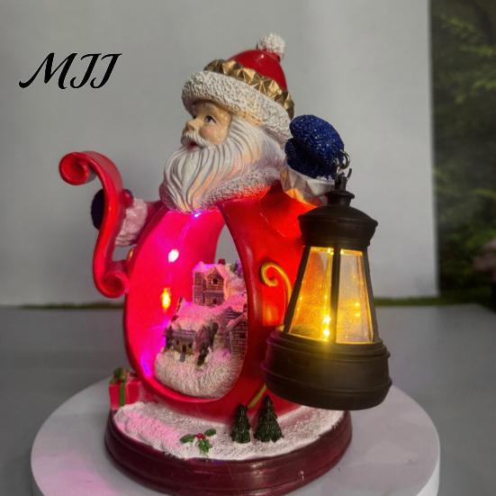 LED-beleuchtete Weihnachtsfiguren Nikolausfigur mit Licht, Leuchtender Claus Harz SchneeLandschaft Dekor Statue, Schreibtischdekoration für Partygeschenke