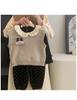 2025 Autumn Girls' Korean Long-Sleeve Knit Vest & Polka Dot Pants Set