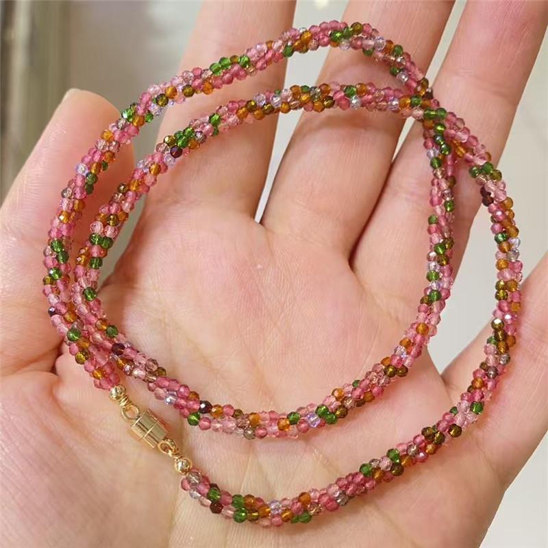 Natural Garnet Cut Twist Necklace, Fashionable Rice Bead Football Face Collar, Girlfriend Color Tourmaline Spinel Bracelet