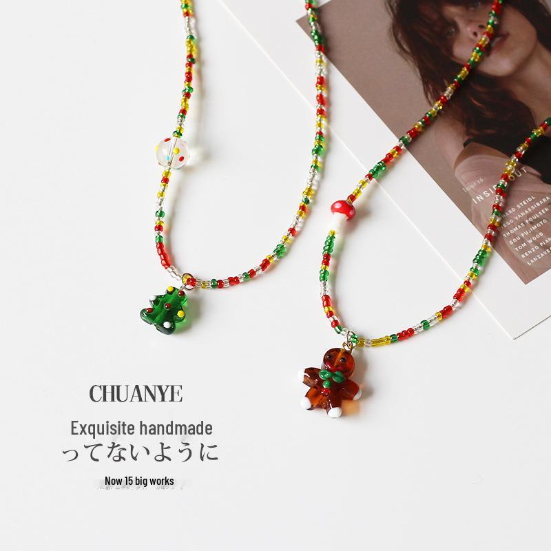 Elegant Handmade Christmas Beaded Necklace - Adjustable Colorful Clavicle Chain for Women