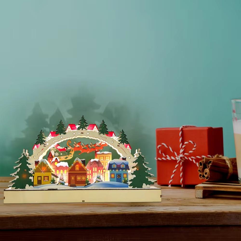 

Semi-Circular Hut Snow Room Ornament Wooden Festive Atmosphere Lights Gift Bridge Light