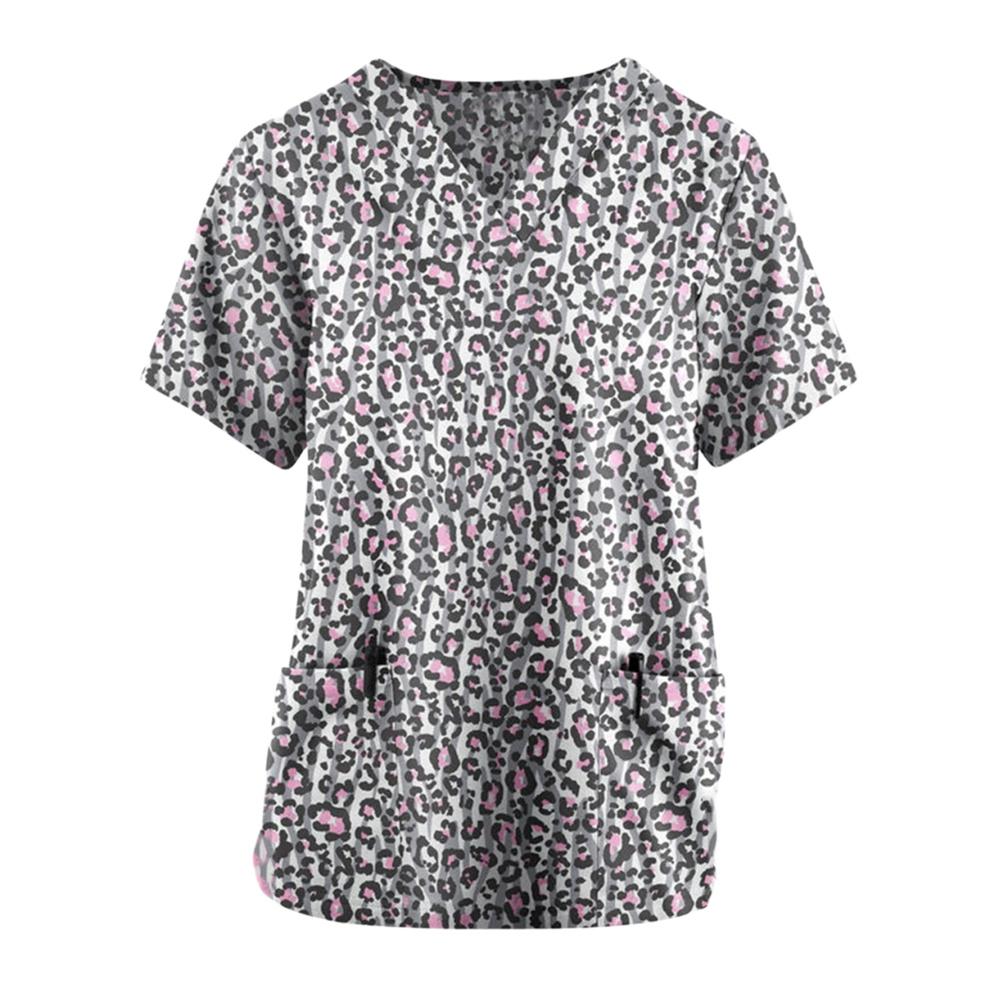 Kvetinové peelingy na dojčiace topy Ženy Pracovná Uniforma Blúzka Krátky rukáv Výstrih do V Uniforma Blusas Dojčiace Oblečenie Sestričky Tunika Uniforma