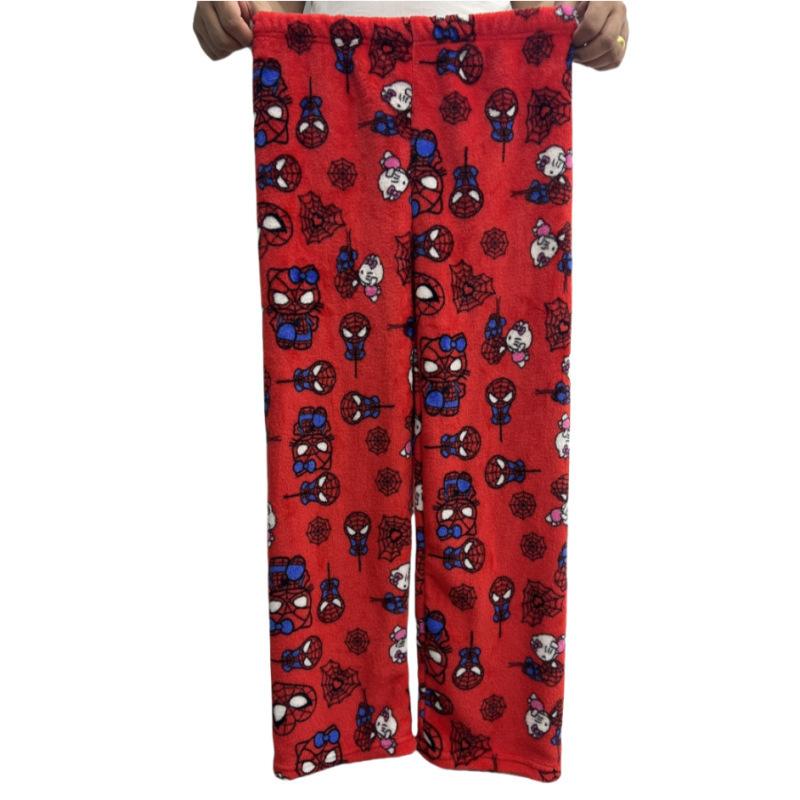 Cartoon Print Lounge Pants for Women – Fleece-Lined, Loose Fit, Winter Warm Sleep Pants
