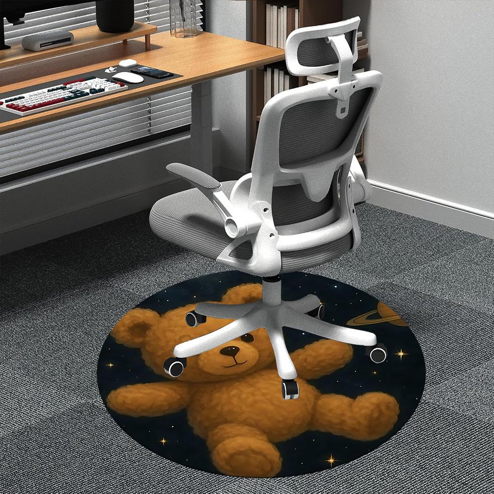 1PC Teddy Space Office Round Area Rug, Mat Suitable ForOffice, Under Office Chairs Bedroom Living Room Home Decor, Room Deco